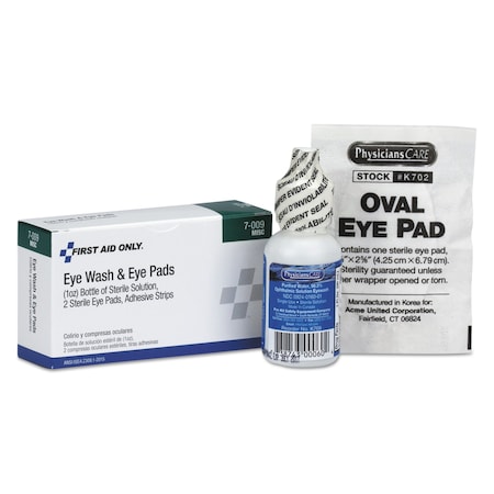 First Aid Only Eyewash Set w/Eyepads and Adhesive Strips, 4 Pieces 7-009-001